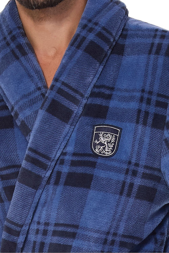2456 BJ Pánský župan L&L navy - měkký, kostkovaný s límečkem