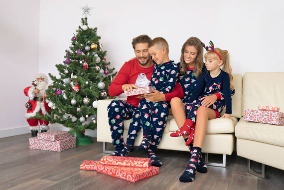 Pánské pyžamo s dlouhým rukávem, dlouhé kalhoty Italská móda - červená/potisk tmavě modrá