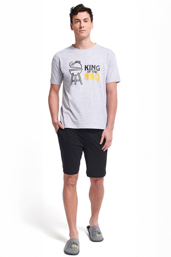 Gianny Pánské šedé pyžamo Sorbetto - krátký rukáv, šortky, potisk, bavlna