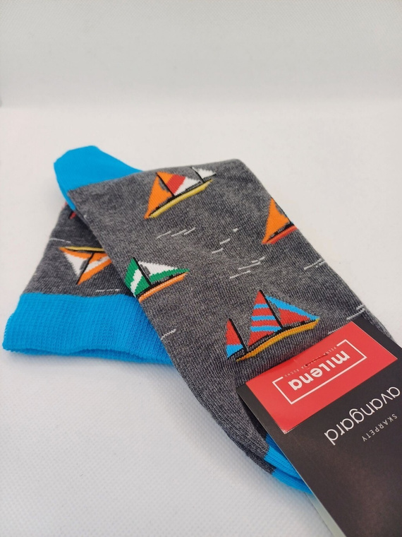 1153-045 3/4 Sailboat Socks Avangard Milena grey- Bavlněné pánské ponožky s námořnickým vzorem
