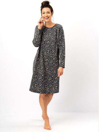 Dámská noční košile Key LND 707 navy blue - bavlna, dlouhý rukáv, pohodlný střih