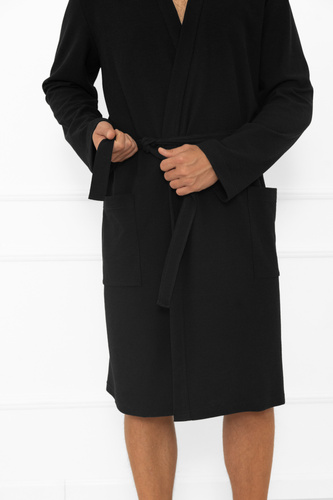 Pánský župan Bono Italian Fashion černý - s páskem, reliéfní vzor, elegantní a pohodlný