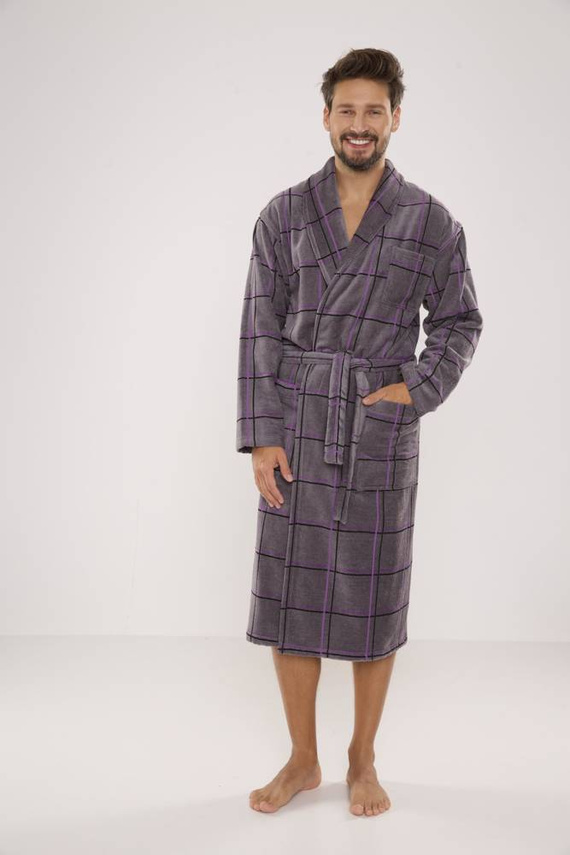 803 / 819 Pánský froté župan Twin Forex - šedý s fialovou kostkou (šedý kostkovaný)