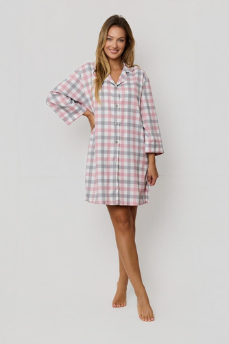 Dámská košile Stella KG80 Mefemi by Nipplex pink-grey - elegantní kostkovaná košile z kvalitní látky, dlouhé rukávy, knoflíky, boční rozparky