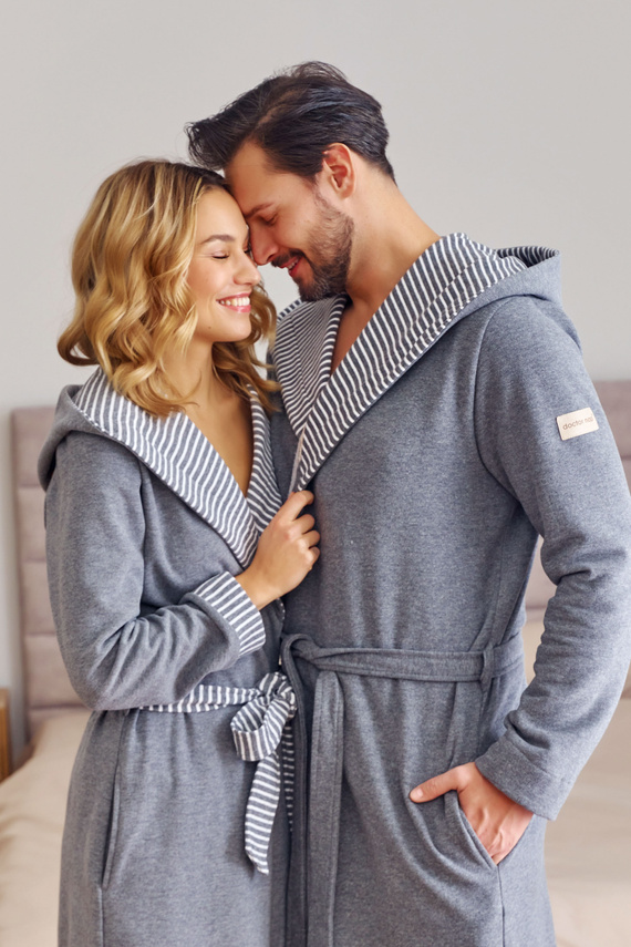 7230 Pánský župan Doctor Nap - bavlna, kapuce, elegantní lemování - tmavě šedý