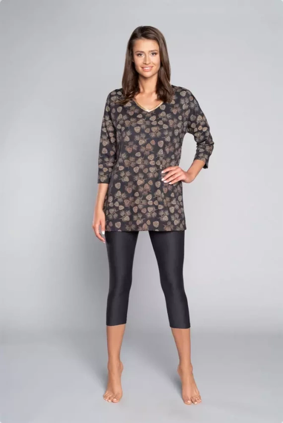 Pinnia Dámské pyžamo s 3/4 rukávy, 3/4 kalhoty Italian Fashion - potisk/grafitová barva