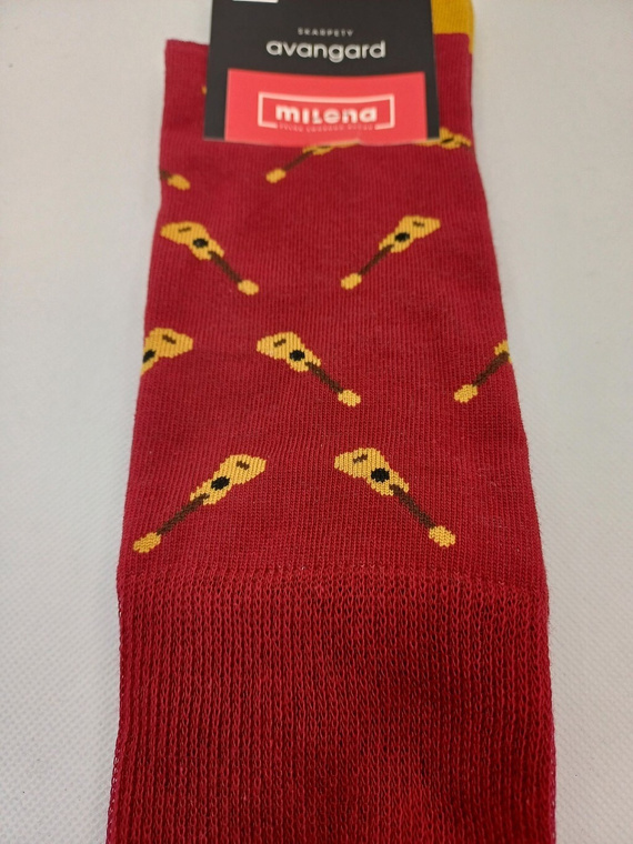 Pánské ponožky Milena Avangard 0125-122 - Malé kytary | Bavlna, netlaková, polská výroba - bordó