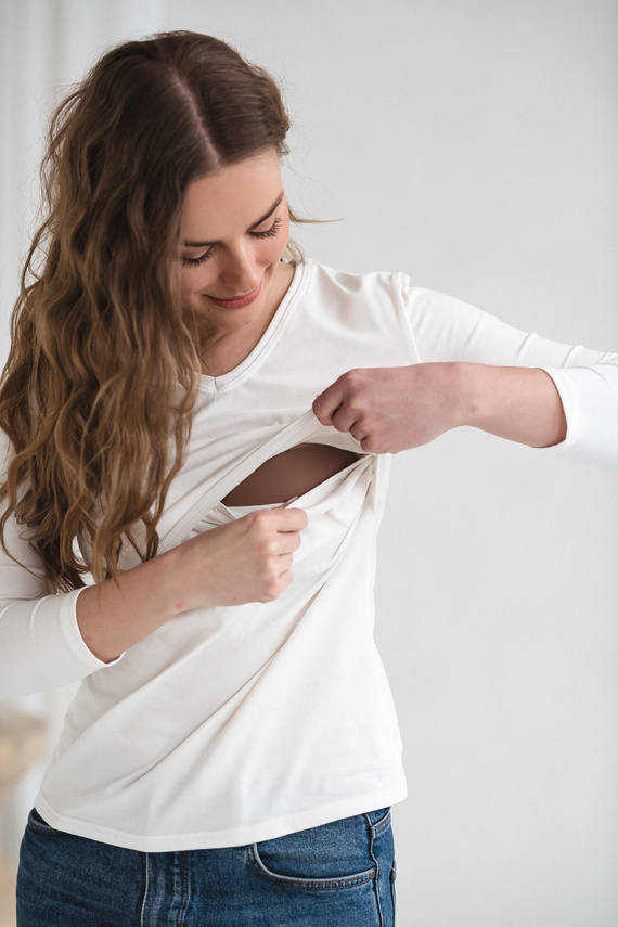 Milk&Love Milk Shirt těhotenská a kojicí halenka 7/8 rukáv white