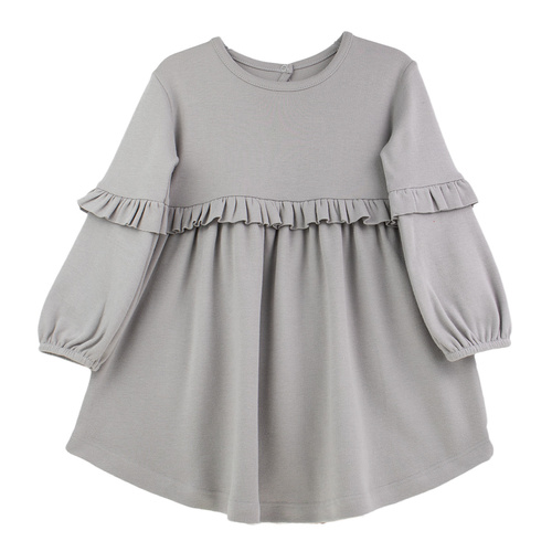 141971 Nicol šaty s dlouhým rukávem - šedé, bavlněné, s volánky