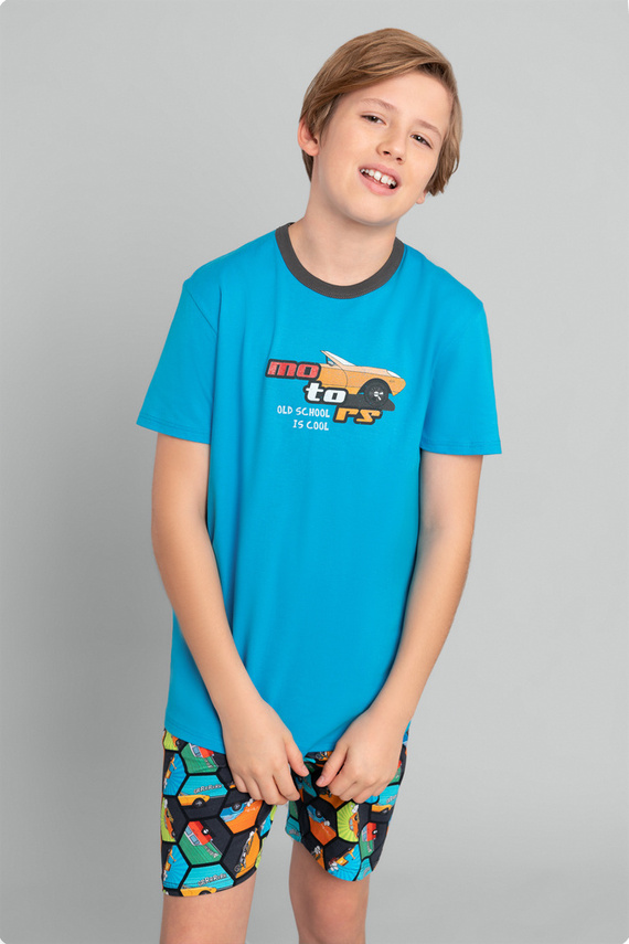 Chlapecké pyžamo Comic s krátkým rukávem, kalhoty Italian Fashion - tyrkysová/potisk