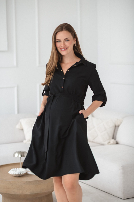 Těhotenská a kojící košilka Milk&Love černá | Modal, 3/4 rukávy, regulace v pase