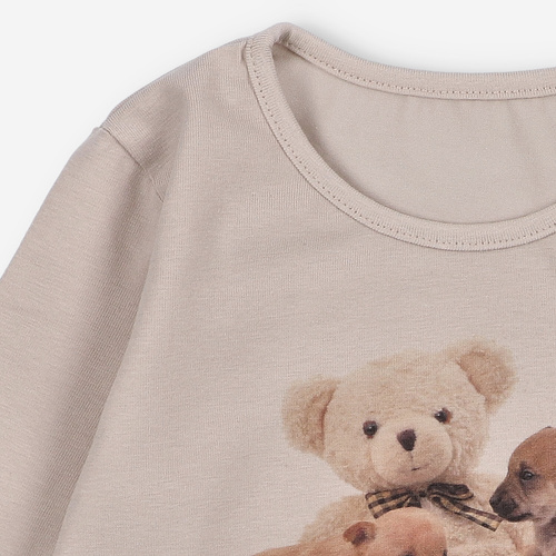 KAR-3005 Dívčí halenka s dlouhým rukávem Lagarto Verde beige - stylová, bavlna, polská výroba