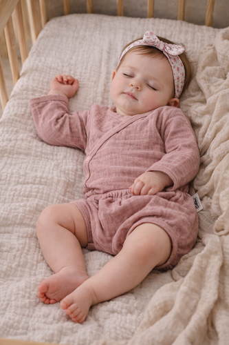 Mušelínové body Just Muslin 03235R Makoma rose - dlouhý rukáv, obálkové zapínání, 100% bavlna