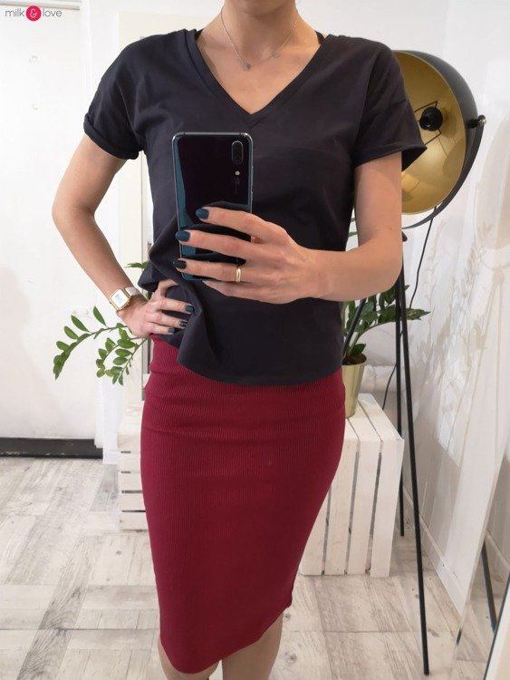 Spódnica ciążowa Tummy z dzianiny w prążki Milk&Love jasny melanż