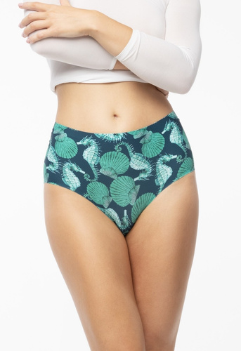 Sea Story Simple Maxi Dámské kalhotky Julimex- hladké, vysoký stoupání, pohodlná zelená barva