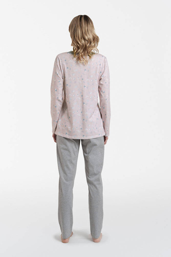 Simona Dámské pyžamo s dlouhým rukávem a dlouhé kalhoty Italian Fashion - potisk/melanžová barva