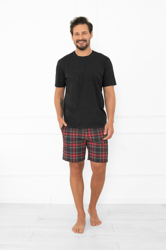 Rusoli pánské pyžamo Italian Fashion dark melange - kostkované bavlněné krátké pohodlné