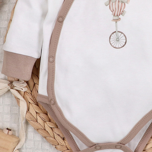 ABN-5582 Cirkusové dětské obálkové body od Nini - 100% organická bavlna, zapínání bez niklu, vyrobeno v Polsku