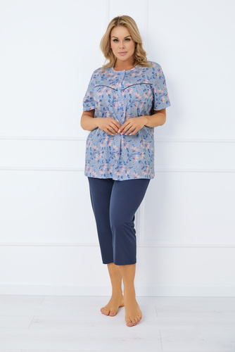 Facelia Dámské pyžamo s krátkým rukávem, 3/4 kalhoty Italská móda - potisk/zelená