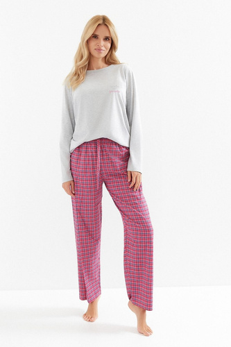 Taro Madlen 3512 dámské pyžamo - bavlna, dlouhý rukáv, kostkované kalhoty