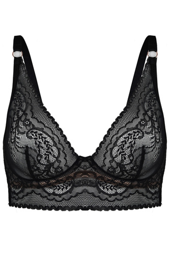 19236 Feel Mediolano Bralette Long Black - krajková podprsenka s prodlouženým páskem