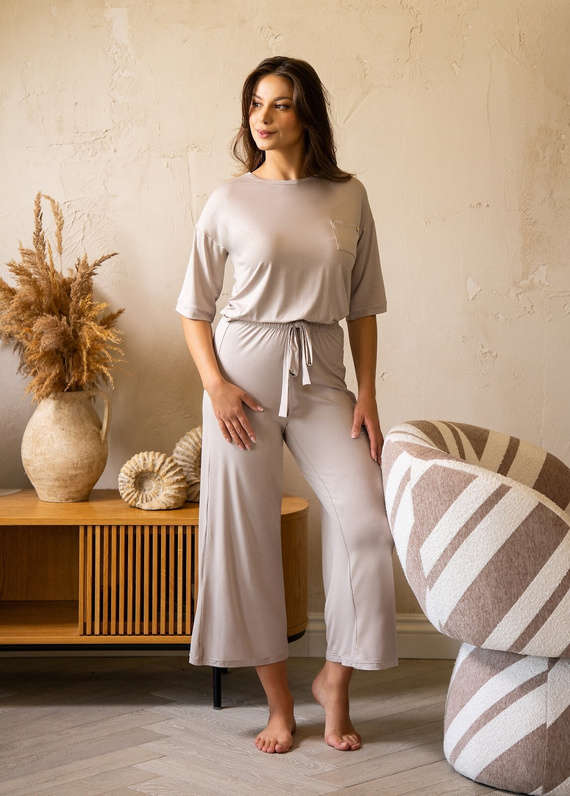 Dámské pyžamo MK34 Only You beige Belle Reverie - viskóza, krátký rukáv, lehké a smyslné