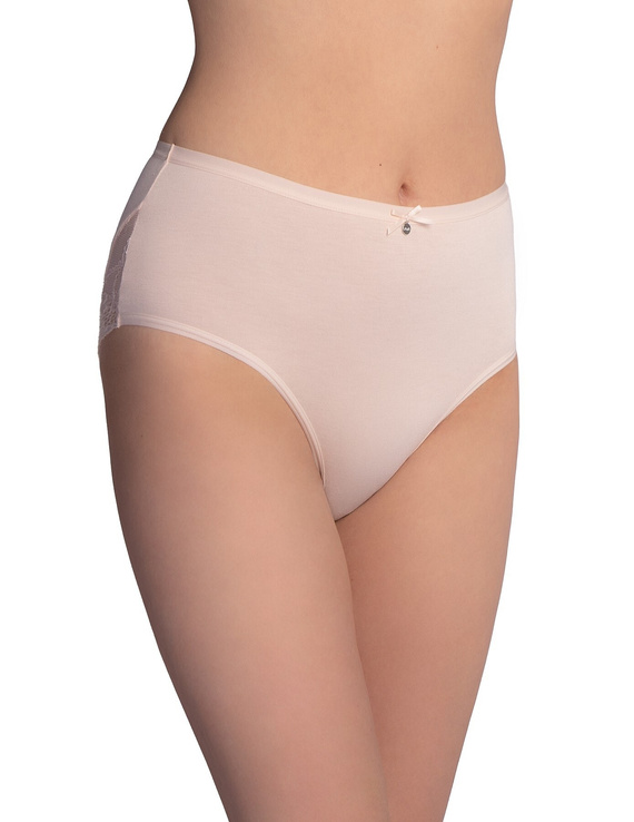 Figi midi lososová-mocca LAMA L-VIS 1602 MD vysoké viskózové s krajkou 2-pak