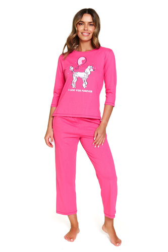 Dámské pyžamo Doctor Nap 7356 - bavlněný komplet s ¾ nohavicemi - pivoňka