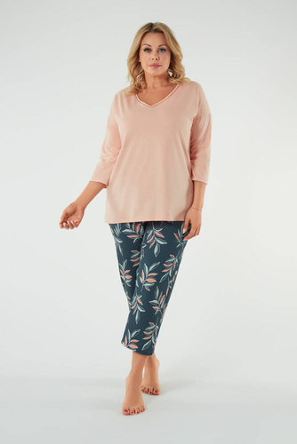 Julietta Dámské pyžamo 3/4 rukávy, 7/8 kalhoty Italská móda - lososová/potisk