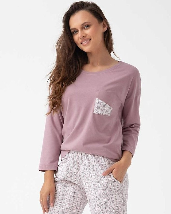 339 Dámské pyžamo Luna - bavlna, 7/8 rukáv, kakaová barva, pohodlí a styl