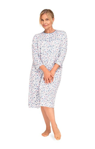 204 Bogna II Dámská noční košile Martel 30 modro-růžová - bavlna, dlouhý rukáv, rozepínací