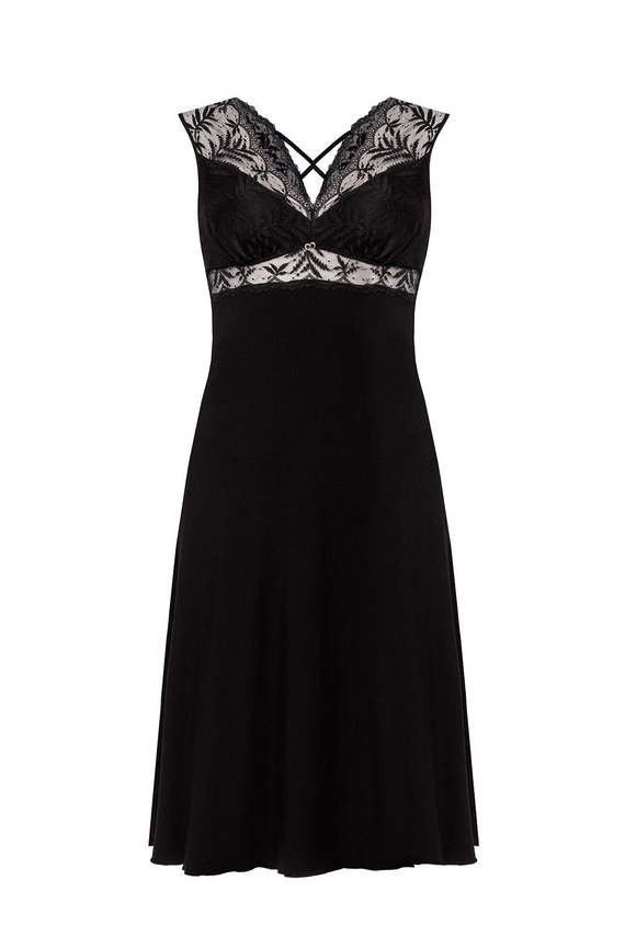 Noční košile Petra KM29 Mefemi by Nipplex černá- viskóza, krajka, délka do lýtek