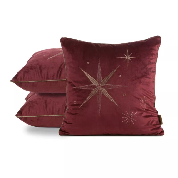 Chp 259 Eurofirany Vánoční povlak na polštář - vínový samet s hvězdou v barvě šampaňského