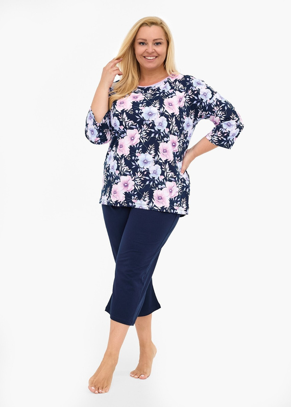 Dámské pyžamo 147/465 Anabel CORNETTE - bavlna, 3/4 rukávy, tmavě modrá barva