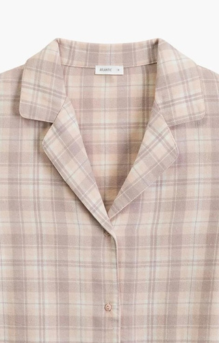 NLP-505 Dámské pyžamo Atlantic levandulový flanel, rozepínací, kostkované, bavlna