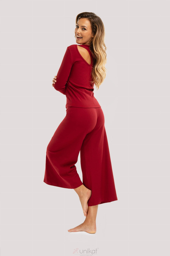 Bordó pyžamo Zen - elegantní bavlněné pyžamo s dlouhými rukávy a 7/8 nohavicemi