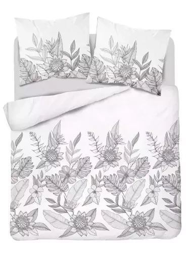 4125 B Home Satin Pościel satynowa kwiaty Detexpol biały/szary