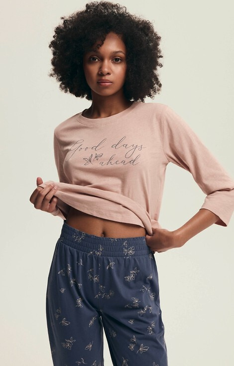 43699 Delanie Dámské růžové pyžamo Henderson - bavlna, 3/4 rukávy a síťovina