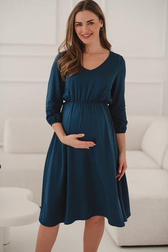 Krásné šaty Midi těhotenské a kojící šaty Milk&Love- tmavě modré, 100% viskóza, 3/4 rukáv | Style & Comfort