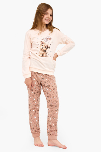 592/193 Sweet Dog Cornette - dívčí pyžamo v barvě ecru, 100% bavlna, pejsek
