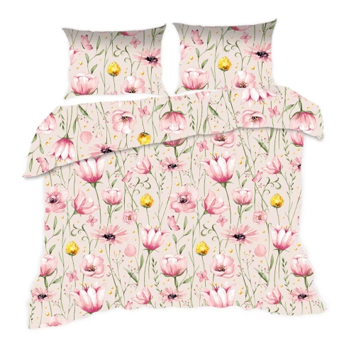 1744N Bavlněné povlečení Classic E24 Karo flowers powder beige - 100% bavlna, odolné, barevné, 2dílná sada