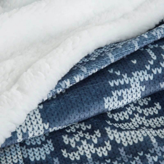 Eurofirany Vánoční přikrývka bílá tmavě modrá - měkký přehoz z mikrovlákna, 240 g/m²