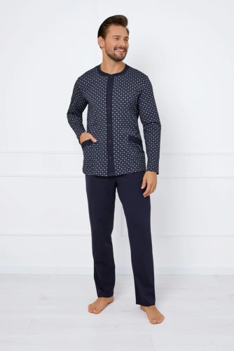 Rajmund Pánské pyžamo s dlouhým rukávem, dlouhé kalhoty Italská móda - potisk/zelená