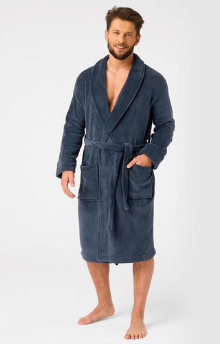 MGL 255 B25 Pánský župan tmavě modrý - klasický, měkký, zavazuje se v pase