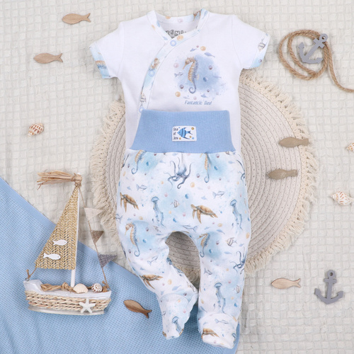 ABN-5444 Sea Of Joy Nini obálkové body s krátkým rukávem - organická bavlna, pro kojence