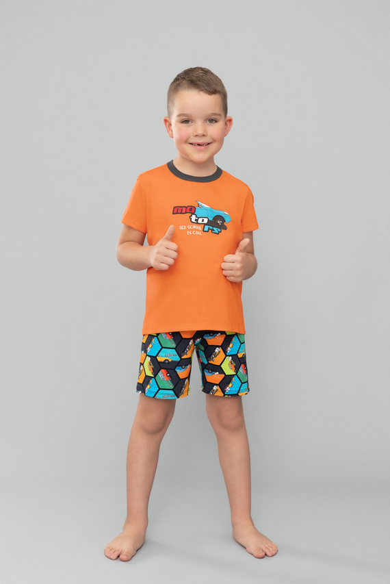 Comics Chlapecké pyžamo s krátkým rukávem, kalhoty Italian Fashion - oranžová/potisk