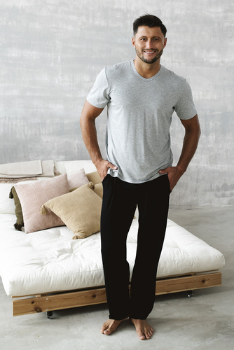 Dallas Pánské pyžamo s krátkým rukávem, dlouhé kalhoty Italian Fashion- melange/black