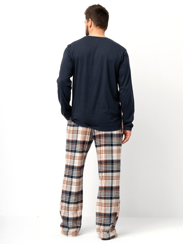 MNS 444 Pánské pyžamo Key černé - bavlna, dlouhý rukáv a hladké kalhoty