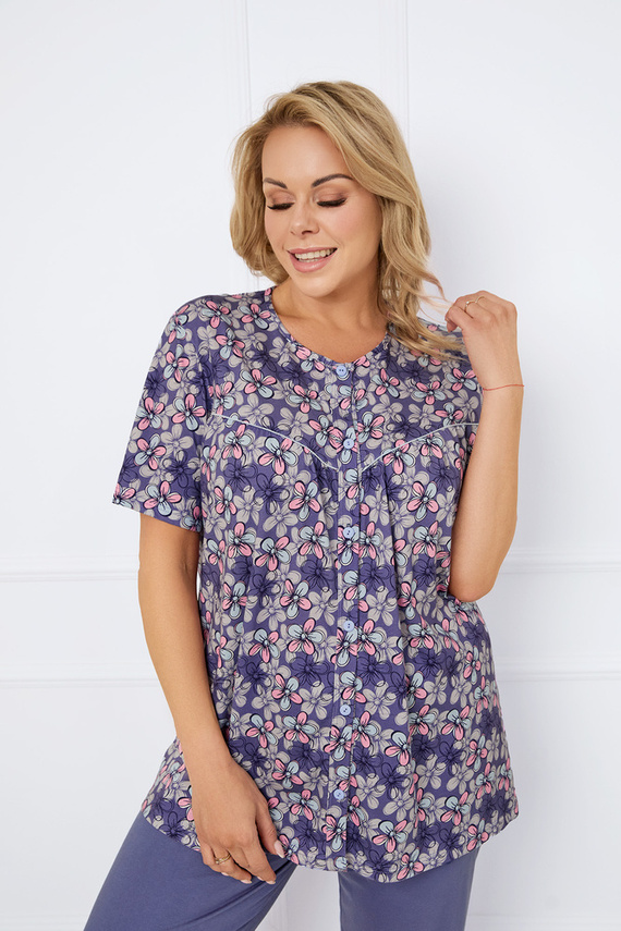 Bonaria Dámské pyžamo s krátkým rukávem, 3/4 kalhoty Italská móda - potisk/džíny