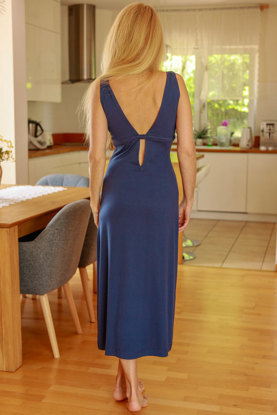 Senai Šaty Mirale - Dlouhé viskózové šaty s výstřihem do V vpředu i vzadu | Polská výroba - tmavě modrá